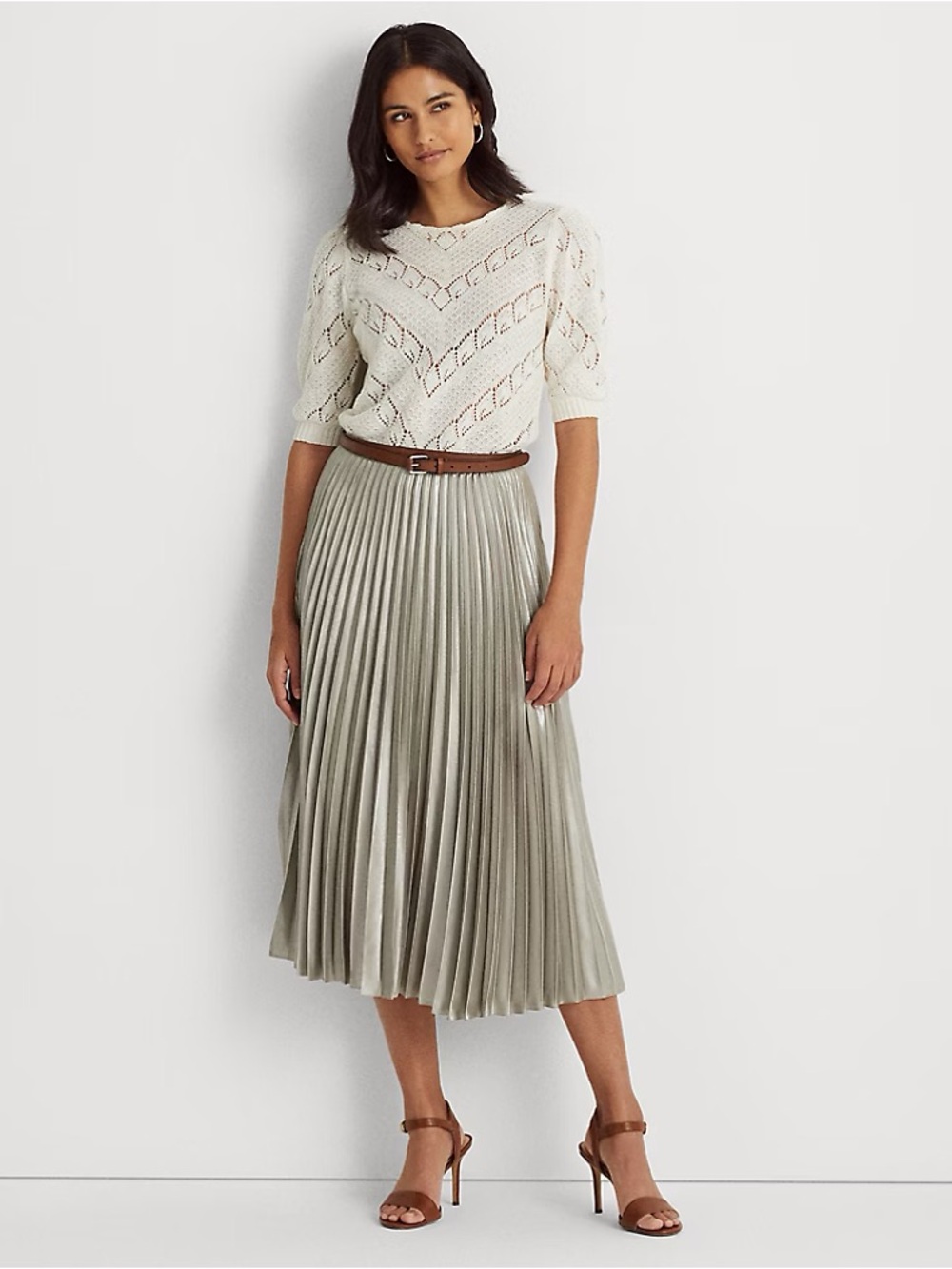 NWT Ralph Lauren Pleated Metallic Lamé Skirt